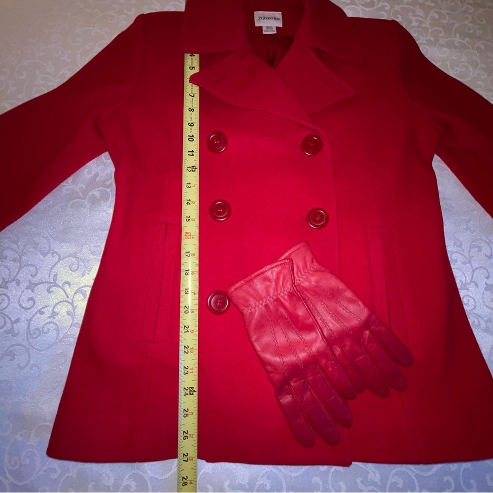 St. John’s Bay Cranberry Double Breasted Wool Pea Coat / Gloves - Picture 12 of 16
